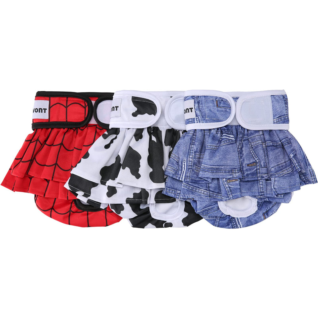 Avont 3 Pack Washable Female Dog Diapers, Reusable Period Diapers for Heat Cycle & Incontinence – Red/Blue/White, Size M