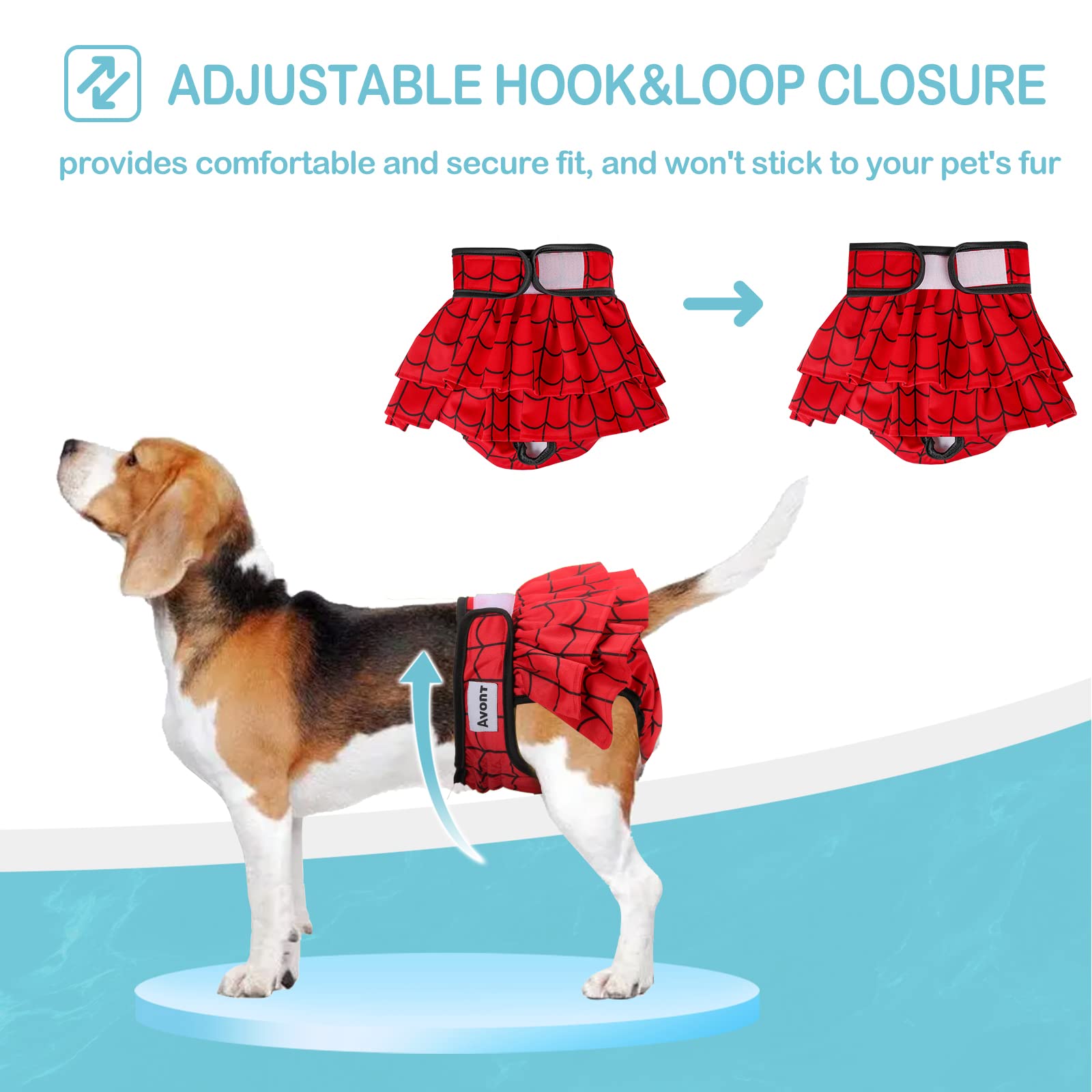 Avont 3 Pack Washable Female Dog Diapers, Reusable Period Diapers for Heat Cycle & Incontinence – Red/Blue/White, Size M