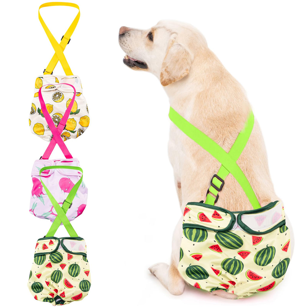 Avont 3-Pack Washable Female Dog Diapers with Suspenders - Adjustable, Leakproof, Reusable for Small Dogs (Size S, Yellow/Pink/Green)
