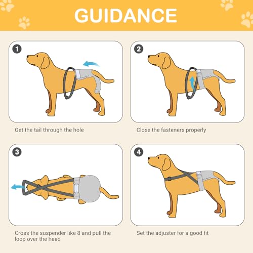 Avont 3-Pack Washable Female Dog Diapers with Suspenders - Adjustable, Leakproof, Reusable for Small Dogs (Size S, Yellow/Pink/Green)