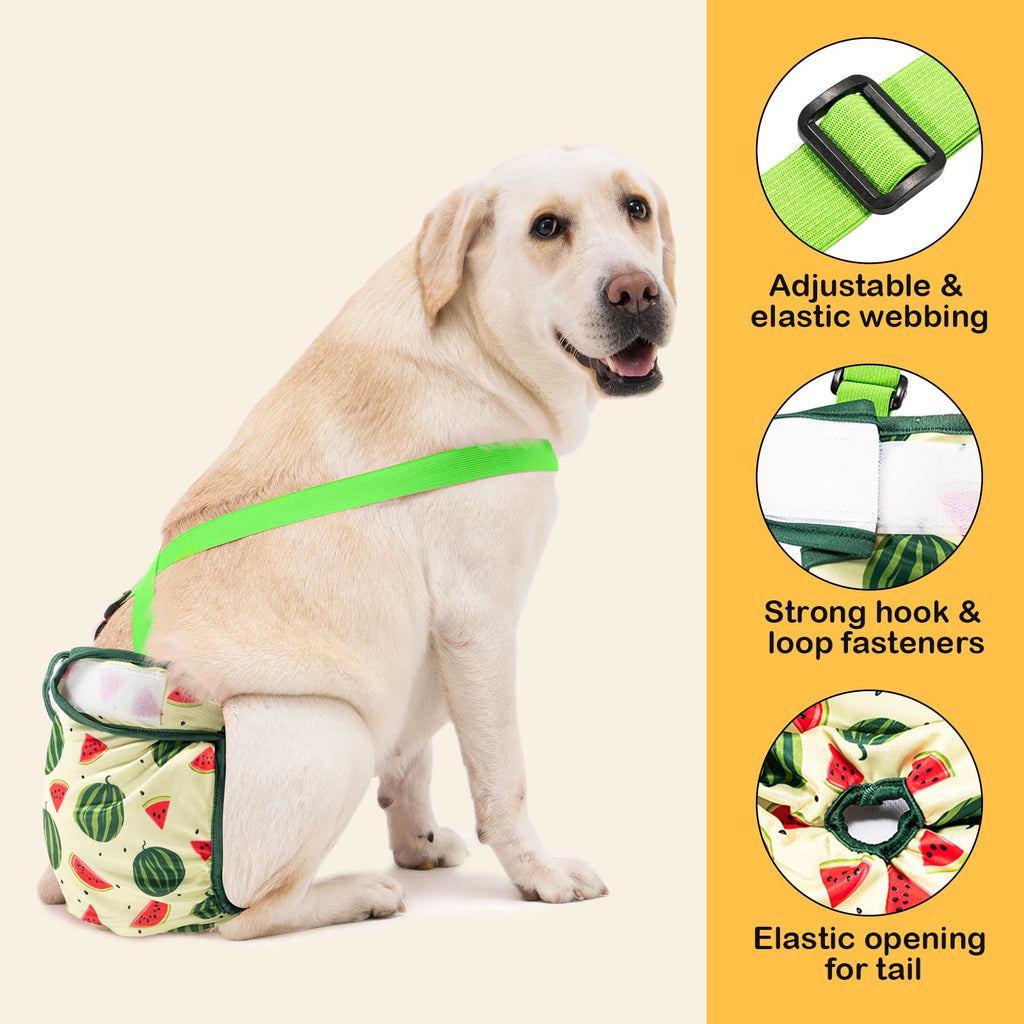 Avont 3-Pack Washable Female Dog Diapers with Suspenders - Adjustable, Leakproof, Reusable for Small Dogs (Size S, Yellow/Pink/Green)