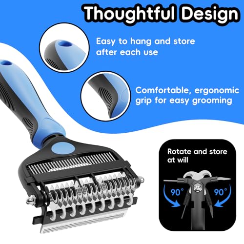 AXEFUN 3-in-1 Pet Grooming Brush – Blue Dematting Comb, Undercoat Rake & Deshedding Tool for Dogs & Cats