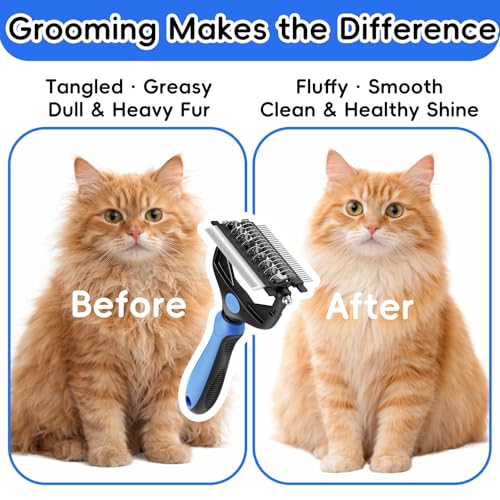 AXEFUN 3-in-1 Pet Grooming Brush – Blue Dematting Comb, Undercoat Rake & Deshedding Tool for Dogs & Cats