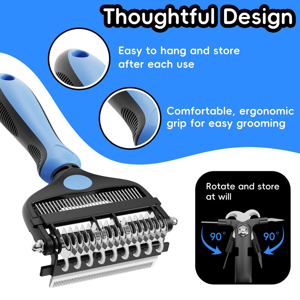 AXEFUN 3-in-1 Pet Grooming Brush – Blue Dematting Comb, Undercoat Rake & Deshedding Tool for Dogs & Cats