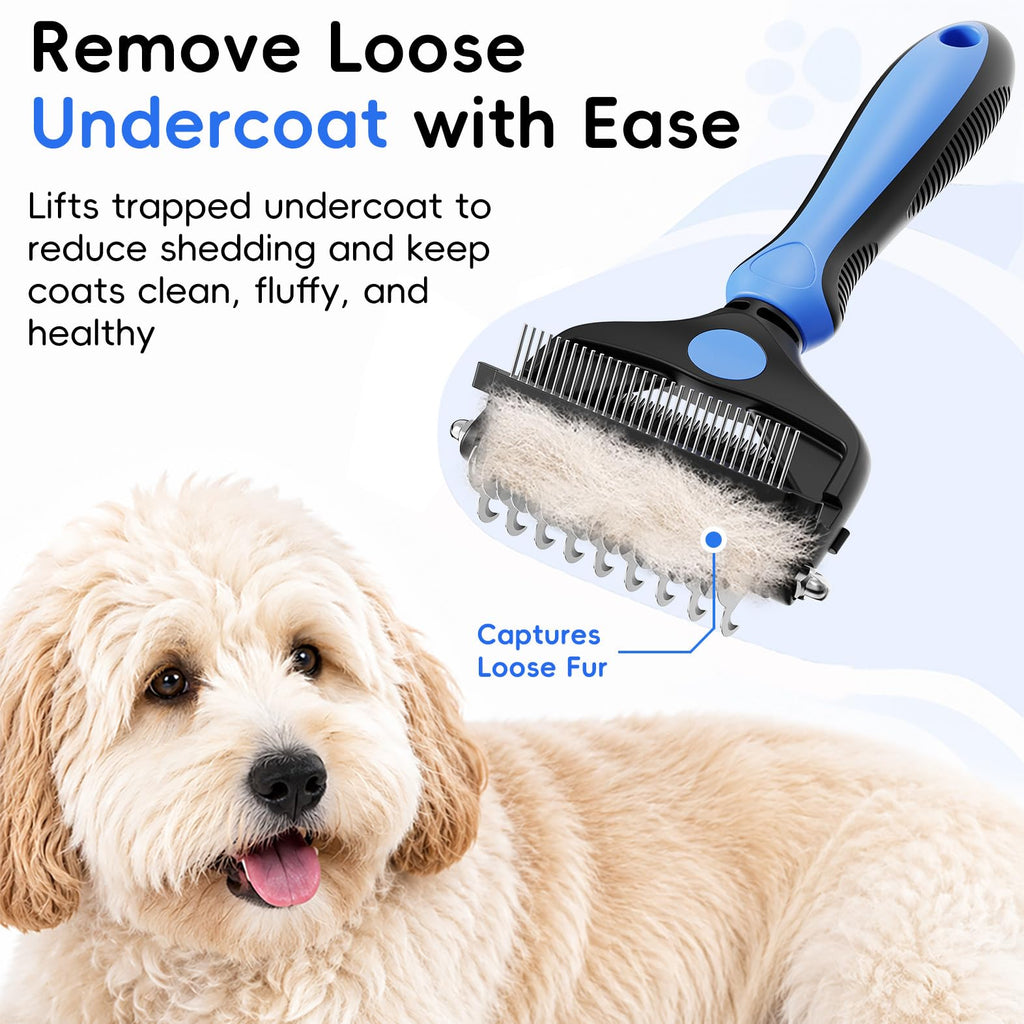 AXEFUN 3-in-1 Pet Grooming Brush – Blue Dematting Comb, Undercoat Rake & Deshedding Tool for Dogs & Cats