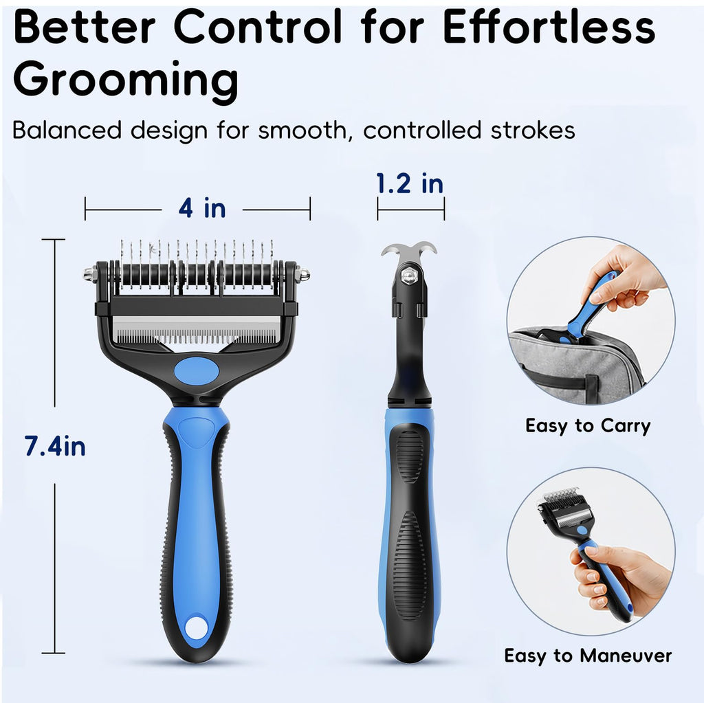 AXEFUN 3-in-1 Pet Grooming Brush – Blue Dematting Comb, Undercoat Rake & Deshedding Tool for Dogs & Cats