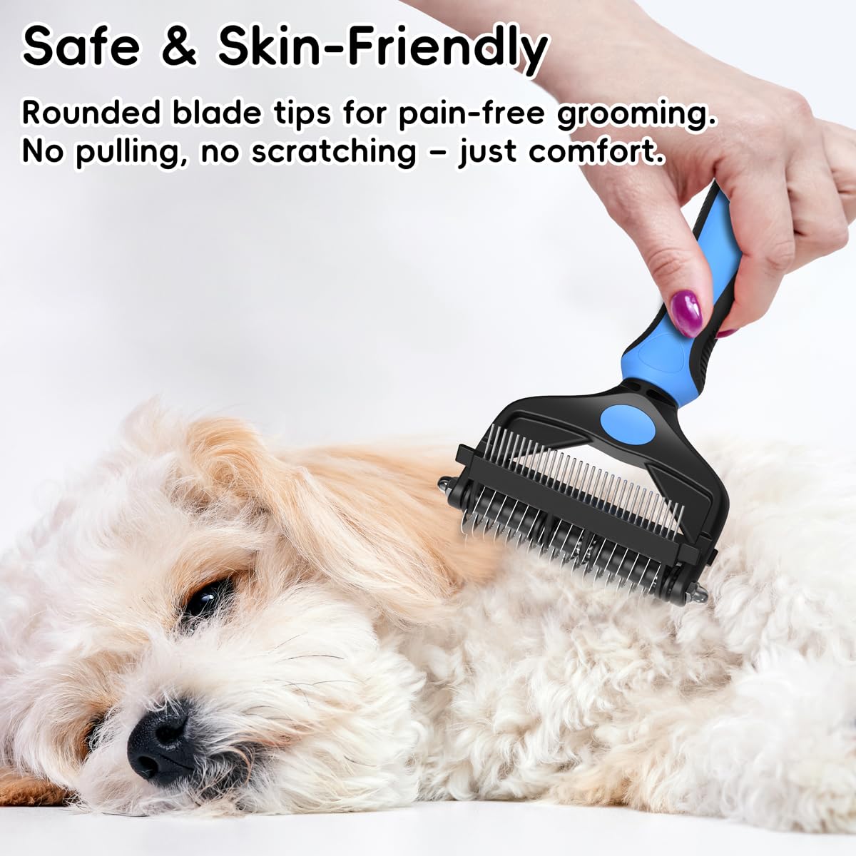 AXEFUN 3-in-1 Pet Grooming Brush – Blue Dematting Comb, Undercoat Rake & Deshedding Tool for Dogs & Cats