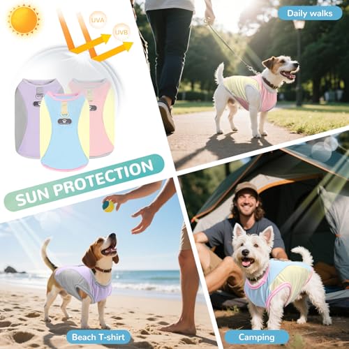 AXIIJGL 3-Pack Dog Cooling Vest – SPF 30 Sun Protection, Stretchy T-Shirt with D-Ring for Small Breeds