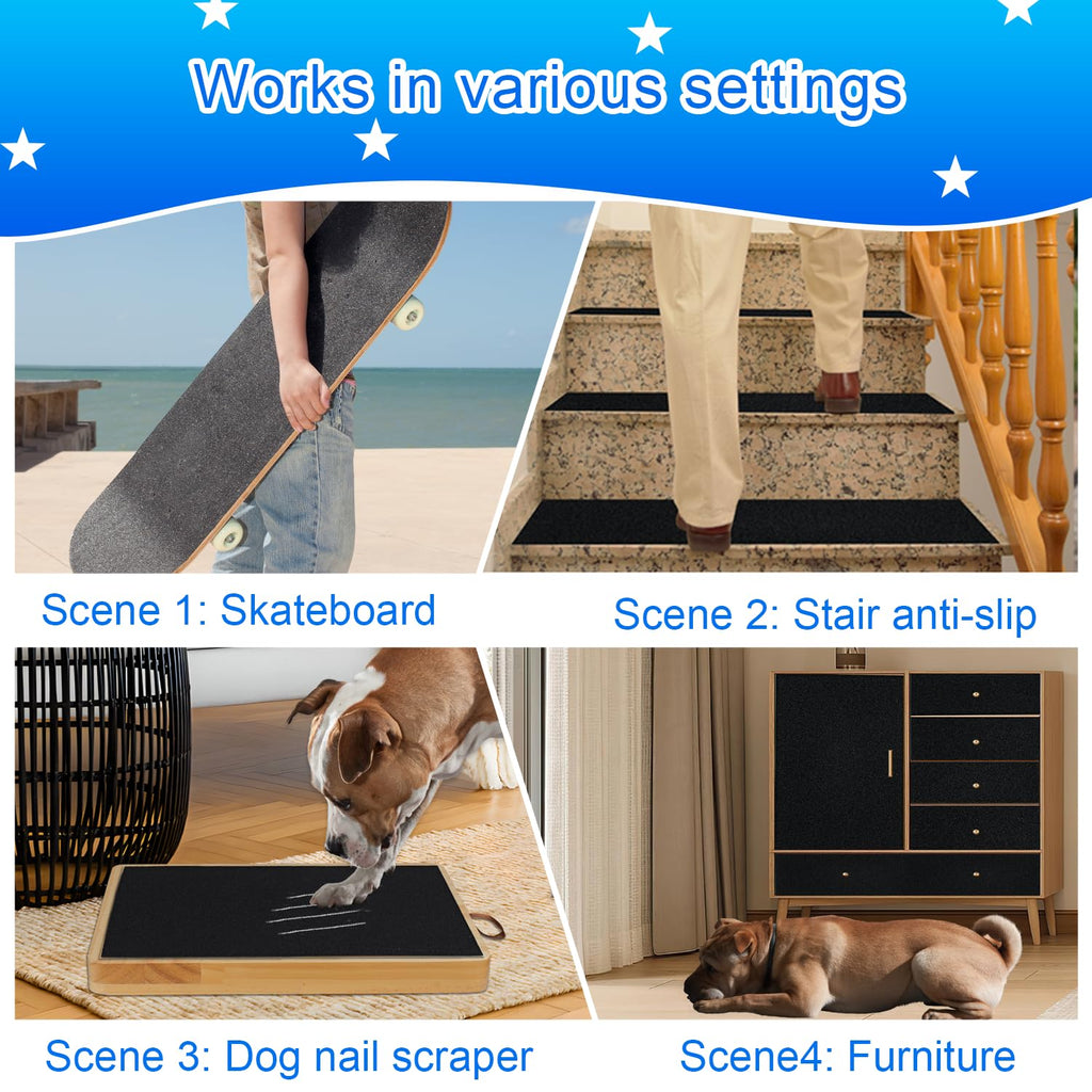 AZOPO Self-Adhesive Dog Scratch Protector Sandpaper - 10x12.5 ft, 80-Grit for Large Dogs (Black)