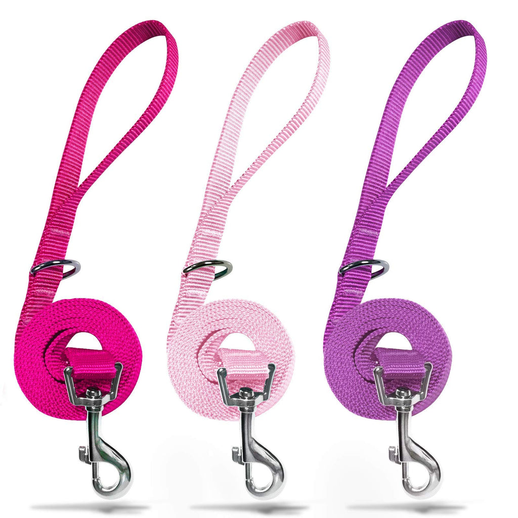 azuza 3-Pack Nylon Dog Leashes – 4ft x 1in for Large Dogs, Hot Pink/Pink/Purple