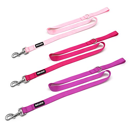 azuza 3-Pack Nylon Dog Leashes – 4ft x 1in for Large Dogs, Hot Pink/Pink/Purple