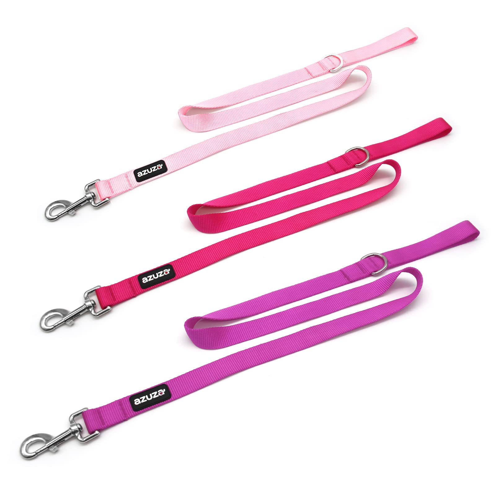 azuza 3-Pack Nylon Dog Leashes – 4ft x 1in for Large Dogs, Hot Pink/Pink/Purple