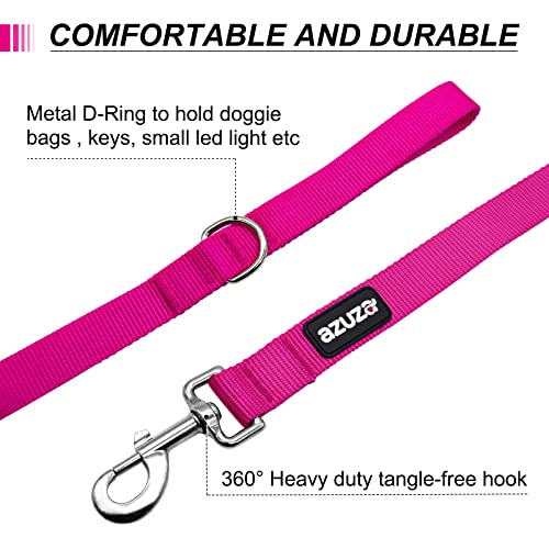 azuza 3-Pack Nylon Dog Leashes – 4ft x 1in for Large Dogs, Hot Pink/Pink/Purple