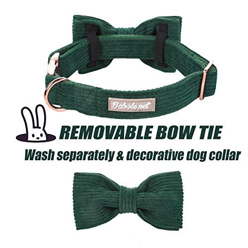 Babole Pet Green Corduroy Dog Collar with Bow Tie – Adjustable Small Dog Collar XS (8-12 Inches)