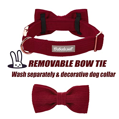 Babole Pet Wine Red Corduroy Dog Collar with Bow Tie, Adjustable XL for Large Dogs, 16-26 inch Neck