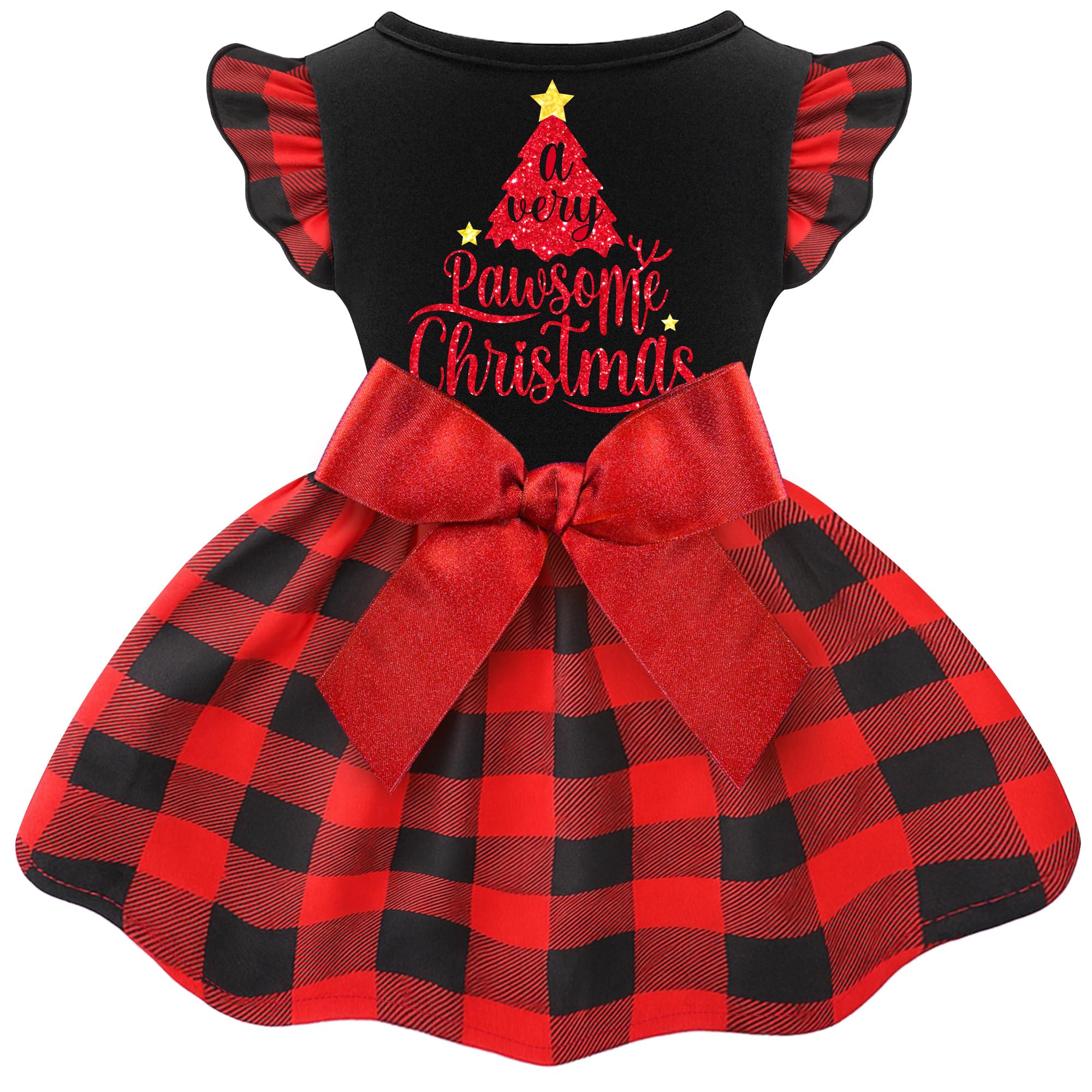 BAOBICUTE Dog Christmas Dress – Ruffle Tulle Puppy Clothes with Bow for Small Medium Pets