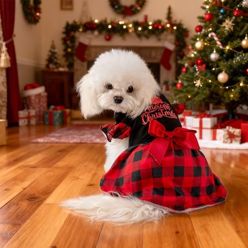 BAOBICUTE Dog Christmas Dress – Ruffle Tulle Puppy Clothes with Bow for Small Medium Pets