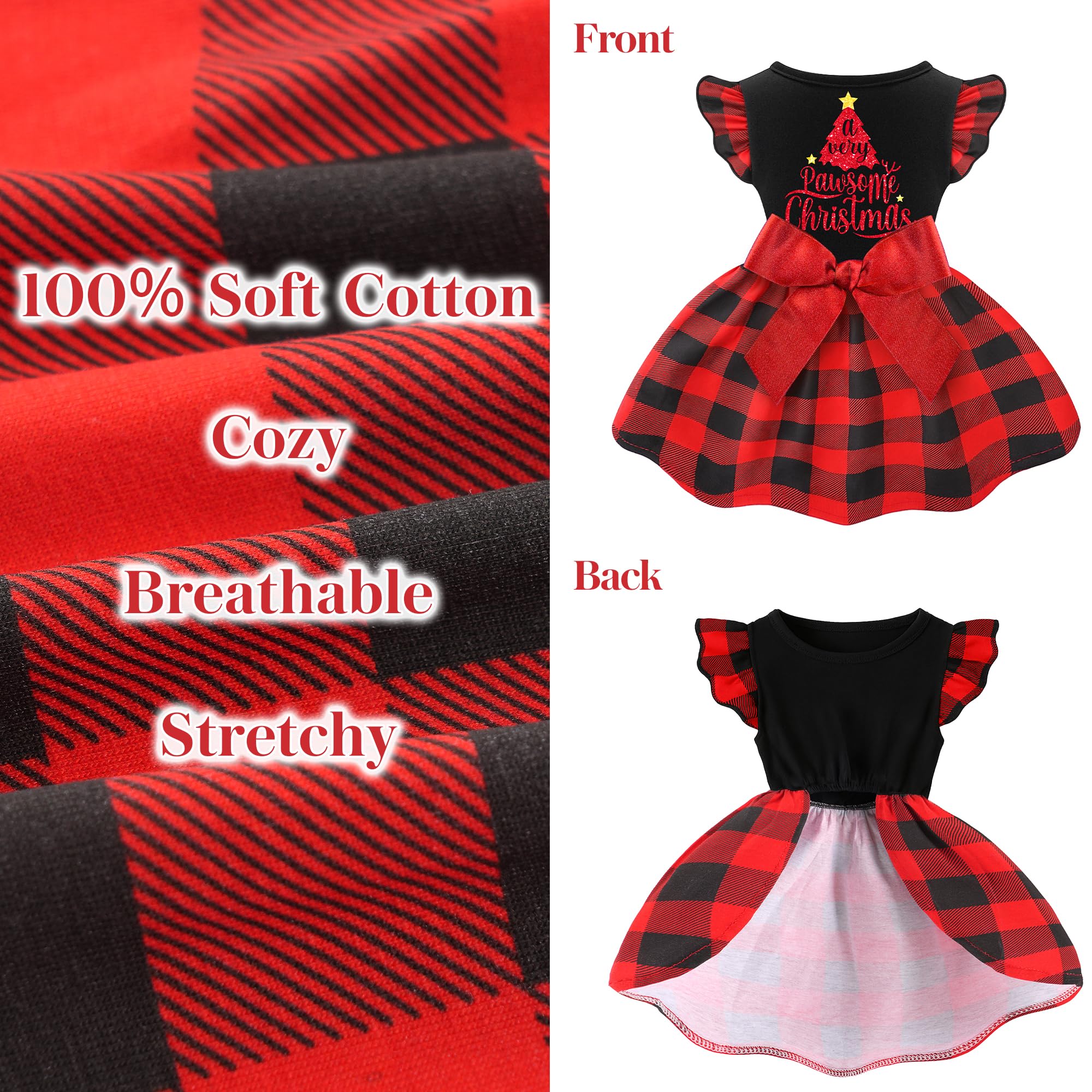 BAOBICUTE Dog Christmas Dress – Ruffle Tulle Puppy Clothes with Bow for Small Medium Pets