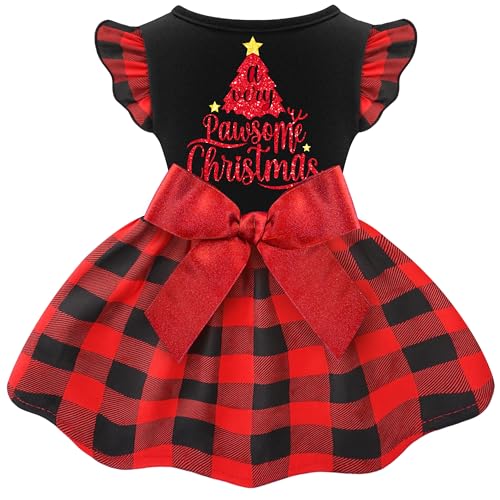 BAOBICUTE Dog Christmas Dress – Ruffle Tulle Puppy Clothes with Bow for Small Medium Pets