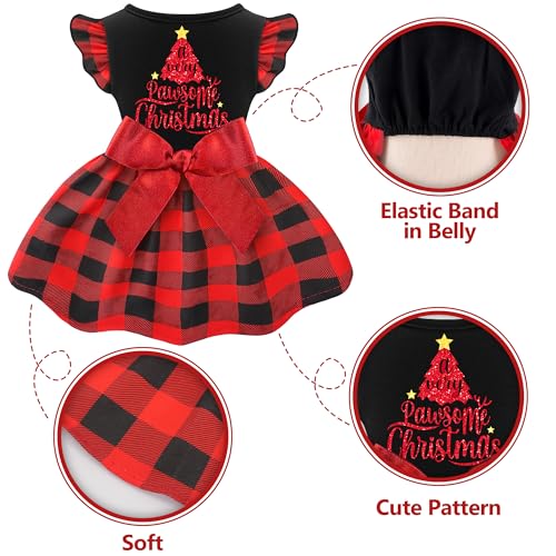 BAOBICUTE Dog Christmas Dress – Ruffle Tulle Puppy Clothes with Bow for Small Medium Pets