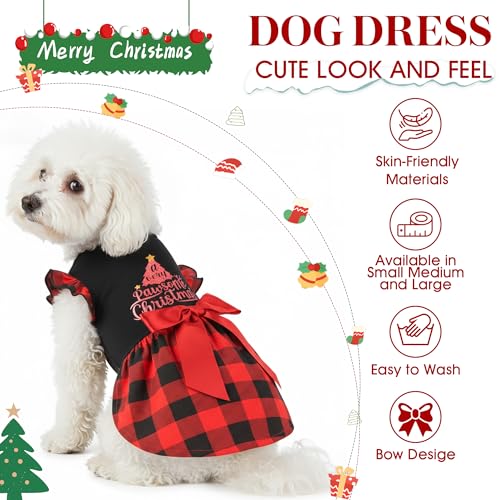 BAOBICUTE Dog Christmas Dress – Ruffle Tulle Puppy Clothes with Bow for Small Medium Pets