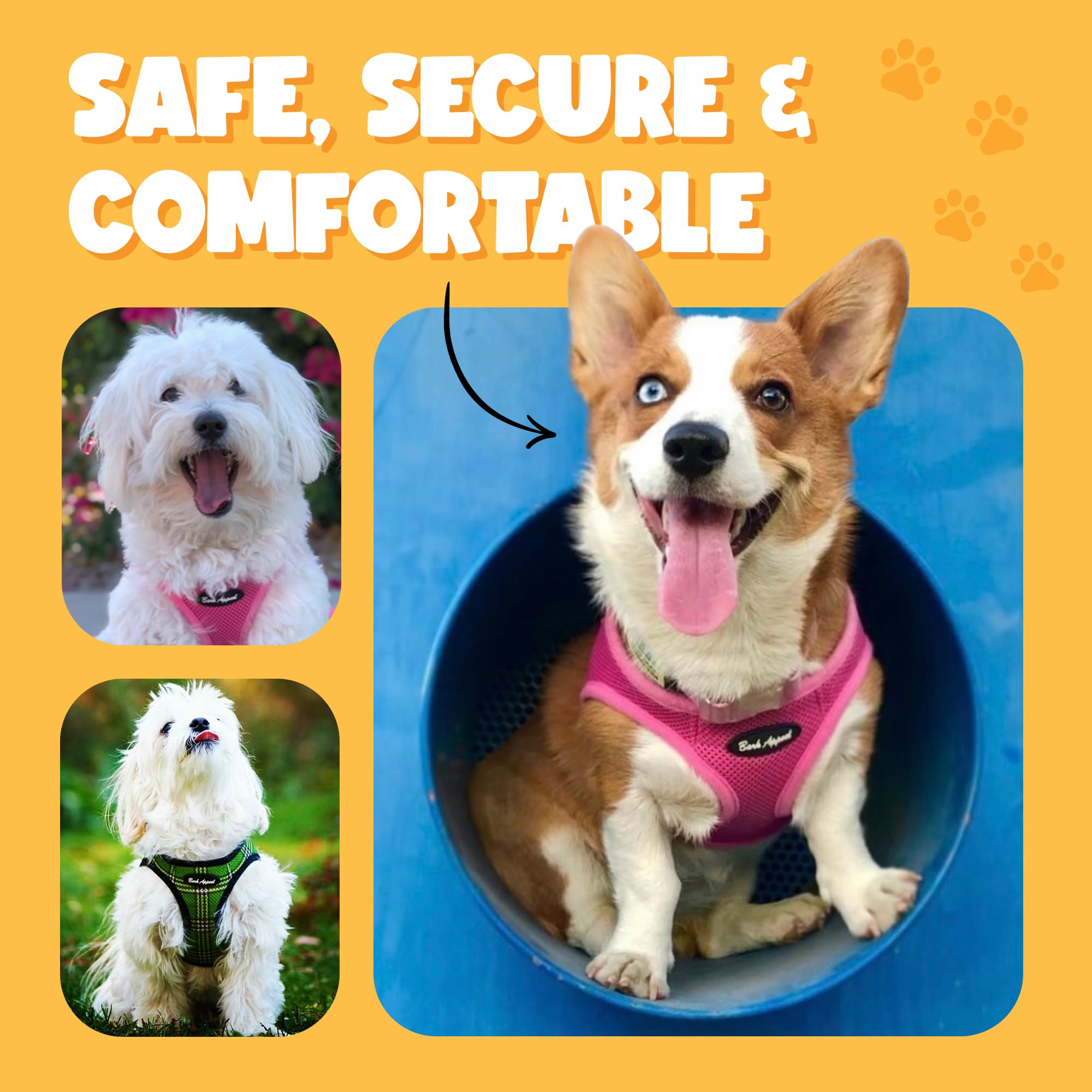 Bark Appeal Netted Step-in Dog Harness XS (11.5-13" Chest) – Orange Textured – Soft Breathable Polyester Mesh with Adjustable Strap