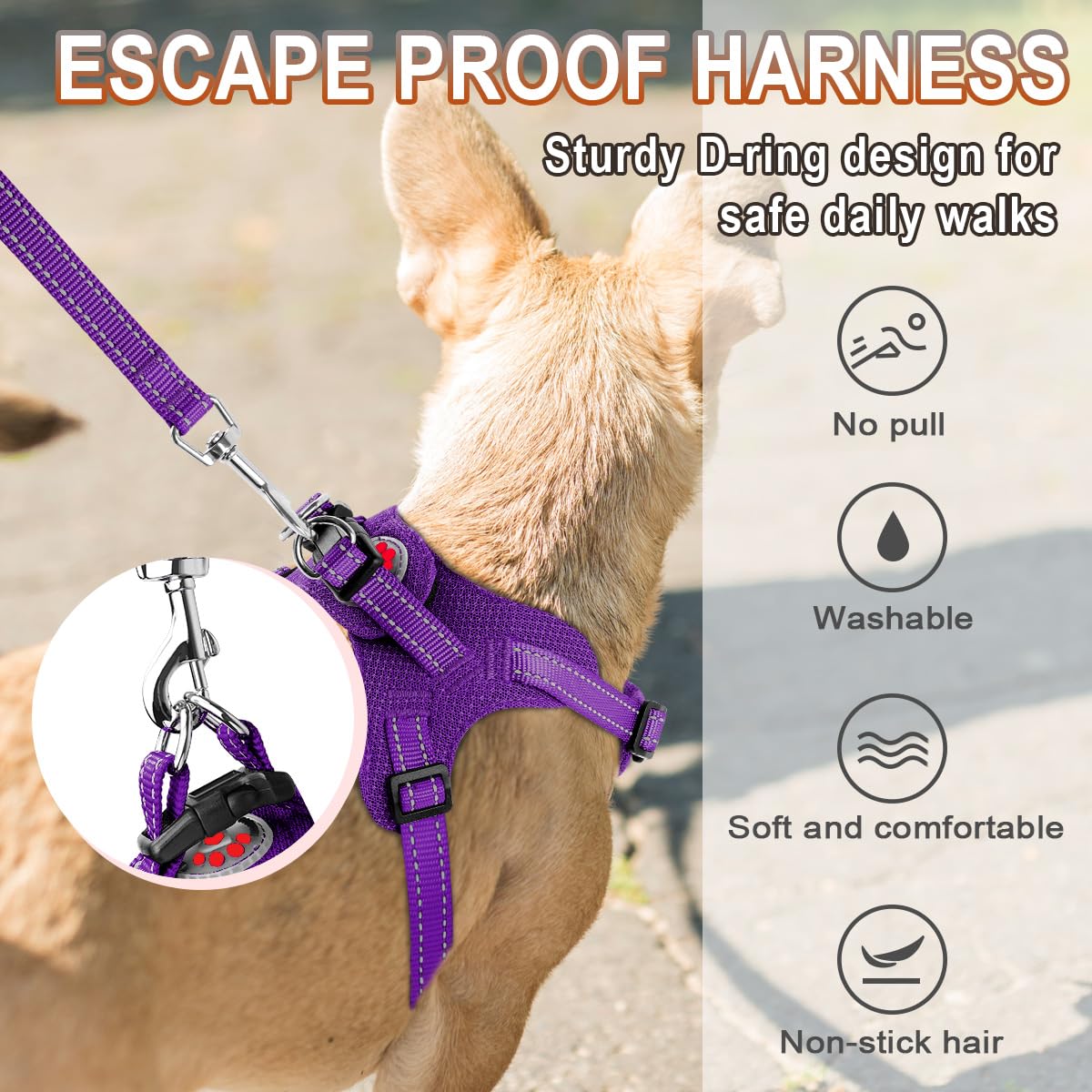 BARKBAY Purple XS Step-In Dog Harness – Reflective, Adjustable No-Pull Vest for Small Dogs and Cats