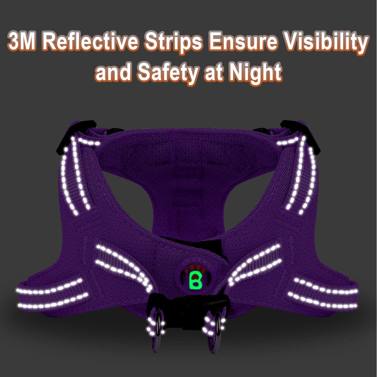 BARKBAY Purple XS Step-In Dog Harness – Reflective, Adjustable No-Pull Vest for Small Dogs and Cats
