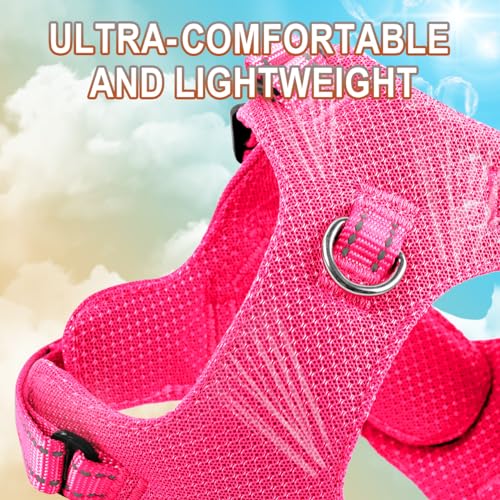 BARKBAY Step-In Dog Harness – Pink XS, Reflective Mesh Vest for Small Dogs and Cats