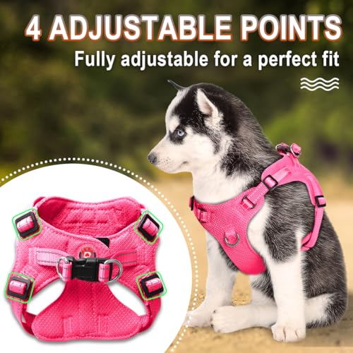 BARKBAY Step-In Dog Harness – Pink XS, Reflective Mesh Vest for Small Dogs and Cats
