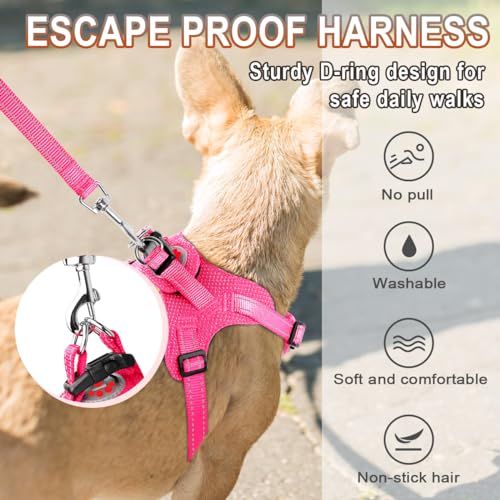 BARKBAY Step-In Dog Harness – Pink XS, Reflective Mesh Vest for Small Dogs and Cats
