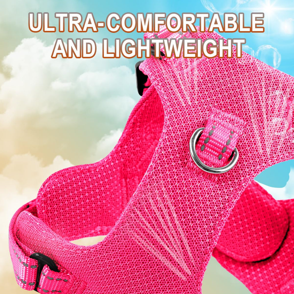 BARKBAY Step-In Dog Harness – Pink XS, Reflective Mesh Vest for Small Dogs and Cats