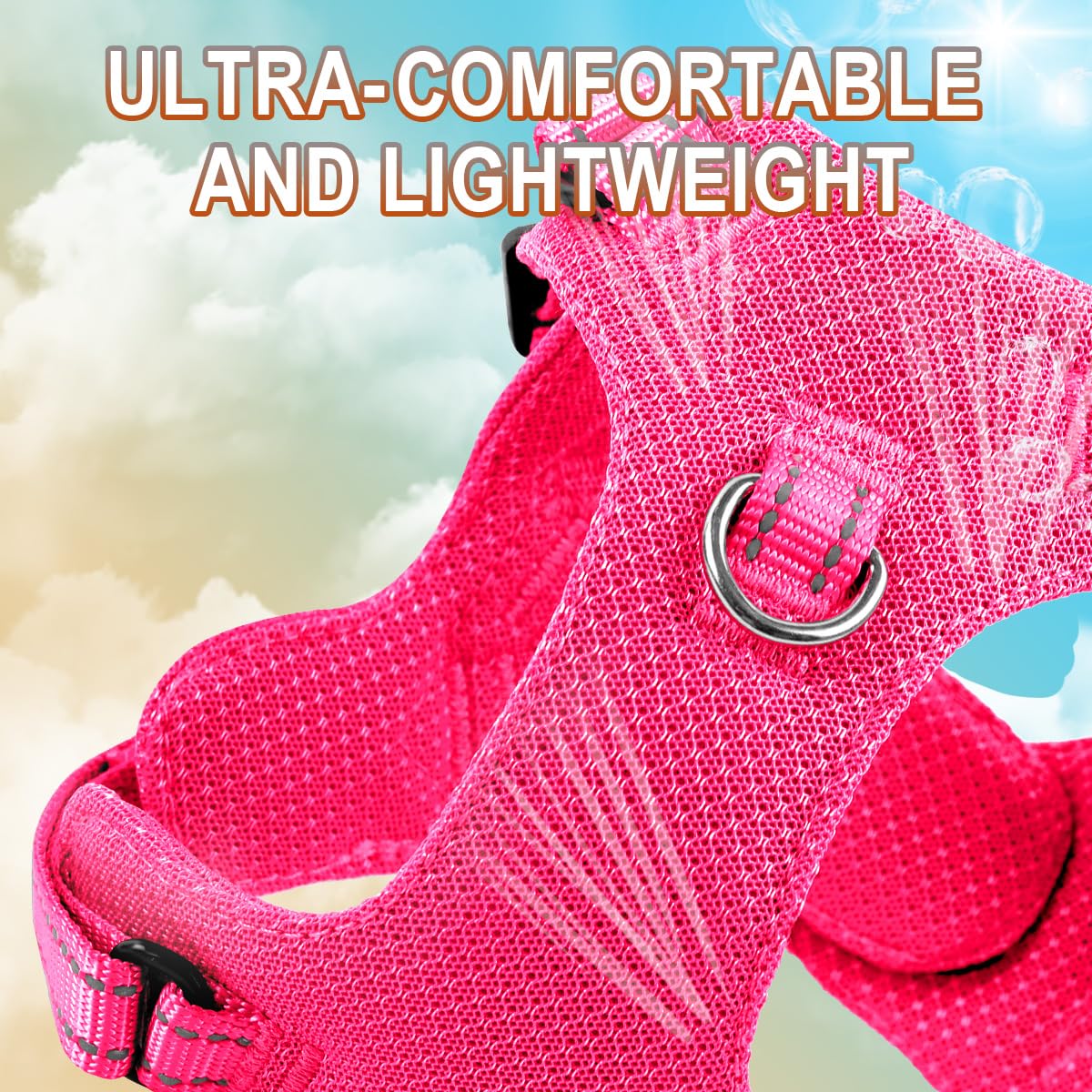 BARKBAY Step-In Dog Harness – Pink XS, Reflective Mesh Vest for Small Dogs and Cats