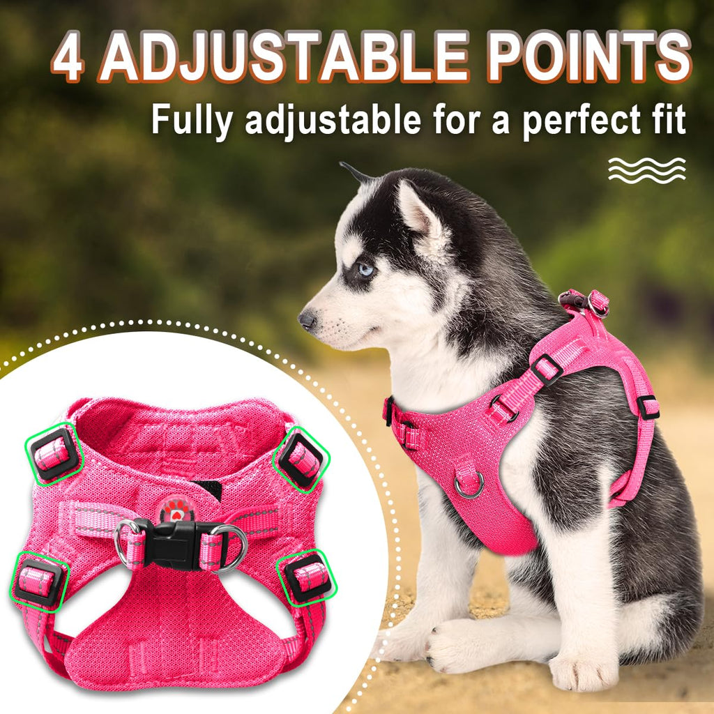 BARKBAY Step-In Dog Harness – Pink XS, Reflective Mesh Vest for Small Dogs and Cats