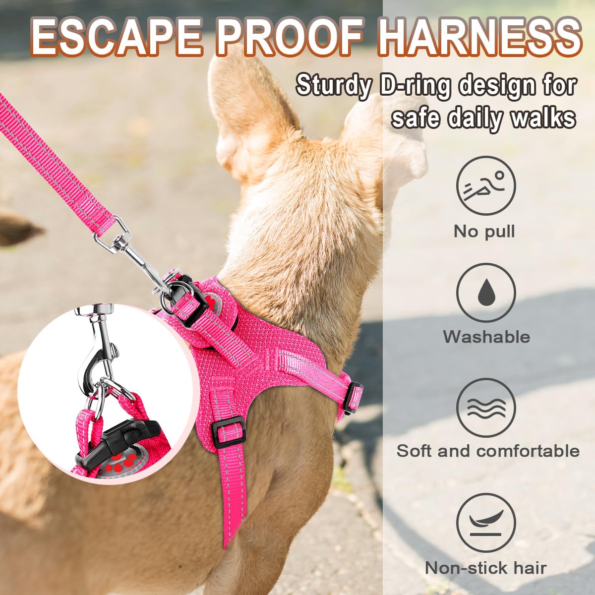 BARKBAY Step-In Dog Harness – Pink XS, Reflective Mesh Vest for Small Dogs and Cats