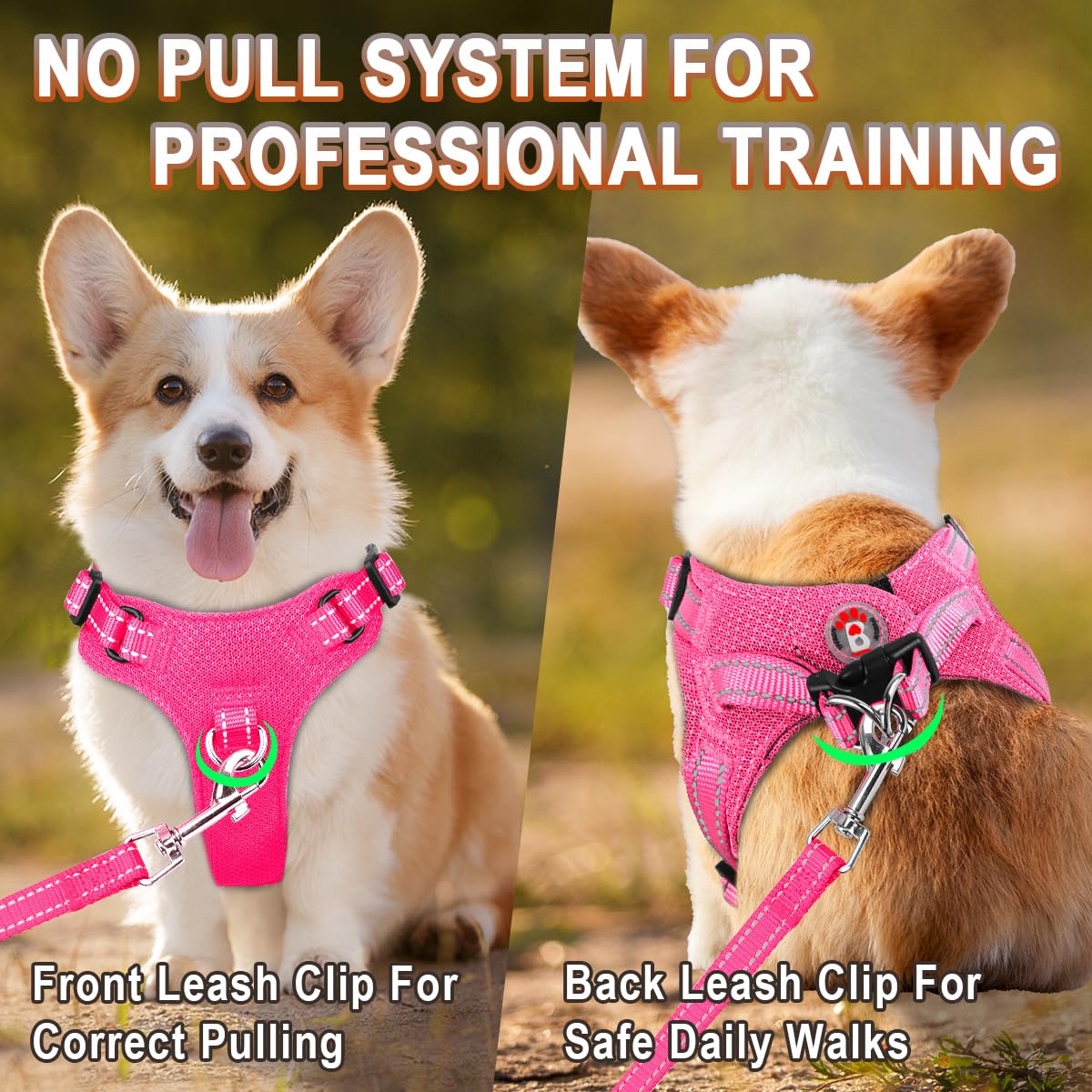 BARKBAY Step-In Dog Harness – Pink XS, Reflective Mesh Vest for Small Dogs and Cats