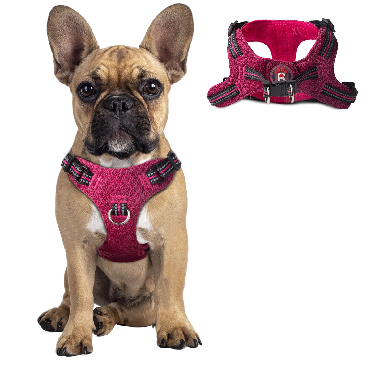 BARKBAY Step-in Dog Harness – Reflective, Adjustable, No-Pull Vest for Small Dogs & Cats, Pink/Black, Size S