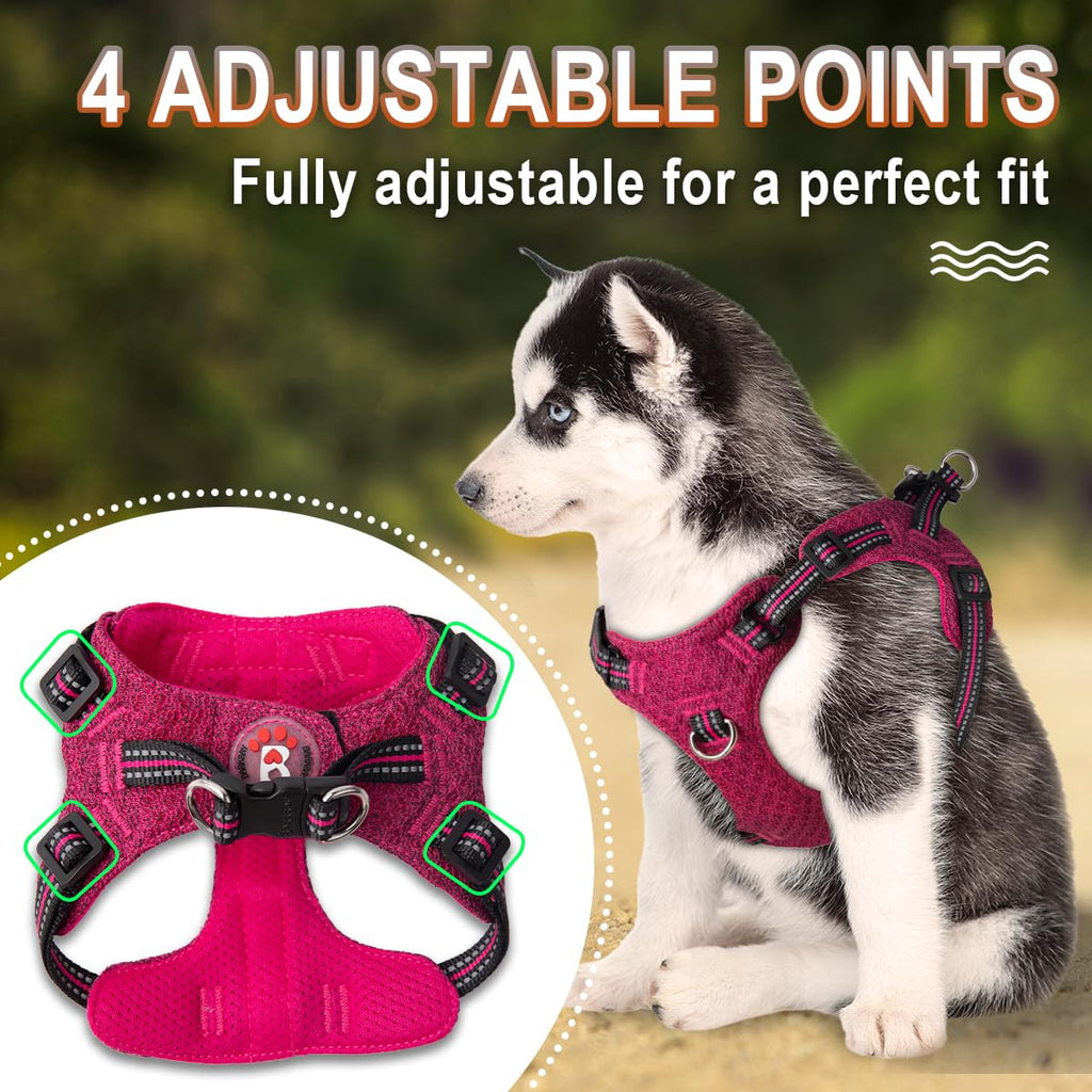 BARKBAY Step-in Dog Harness – Reflective, Adjustable, No-Pull Vest for Small Dogs & Cats, Pink/Black, Size S