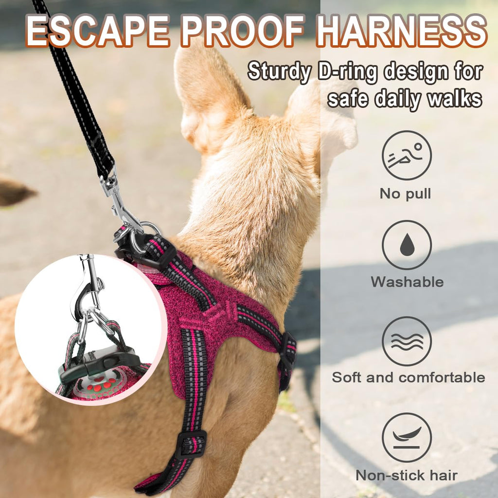 BARKBAY Step-in Dog Harness – Reflective, Adjustable, No-Pull Vest for Small Dogs & Cats, Pink/Black, Size S