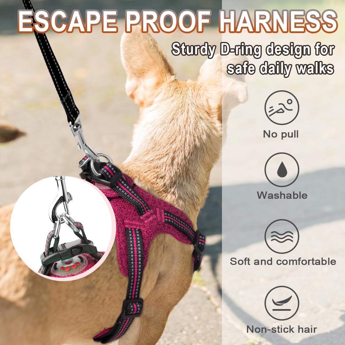 BARKBAY Step-in Dog Harness – Reflective, Adjustable, No-Pull Vest for Small Dogs & Cats, Pink/Black, Size S