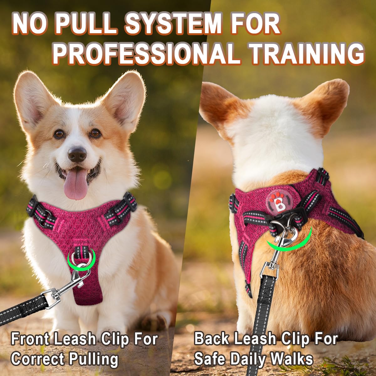 BARKBAY Step-in Dog Harness – Reflective, Adjustable, No-Pull Vest for Small Dogs & Cats, Pink/Black, Size S