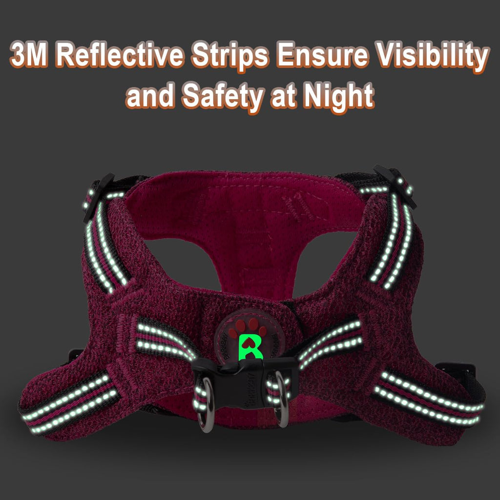 BARKBAY Step-in Dog Harness – Reflective, Adjustable, No-Pull Vest for Small Dogs & Cats, Pink/Black, Size S