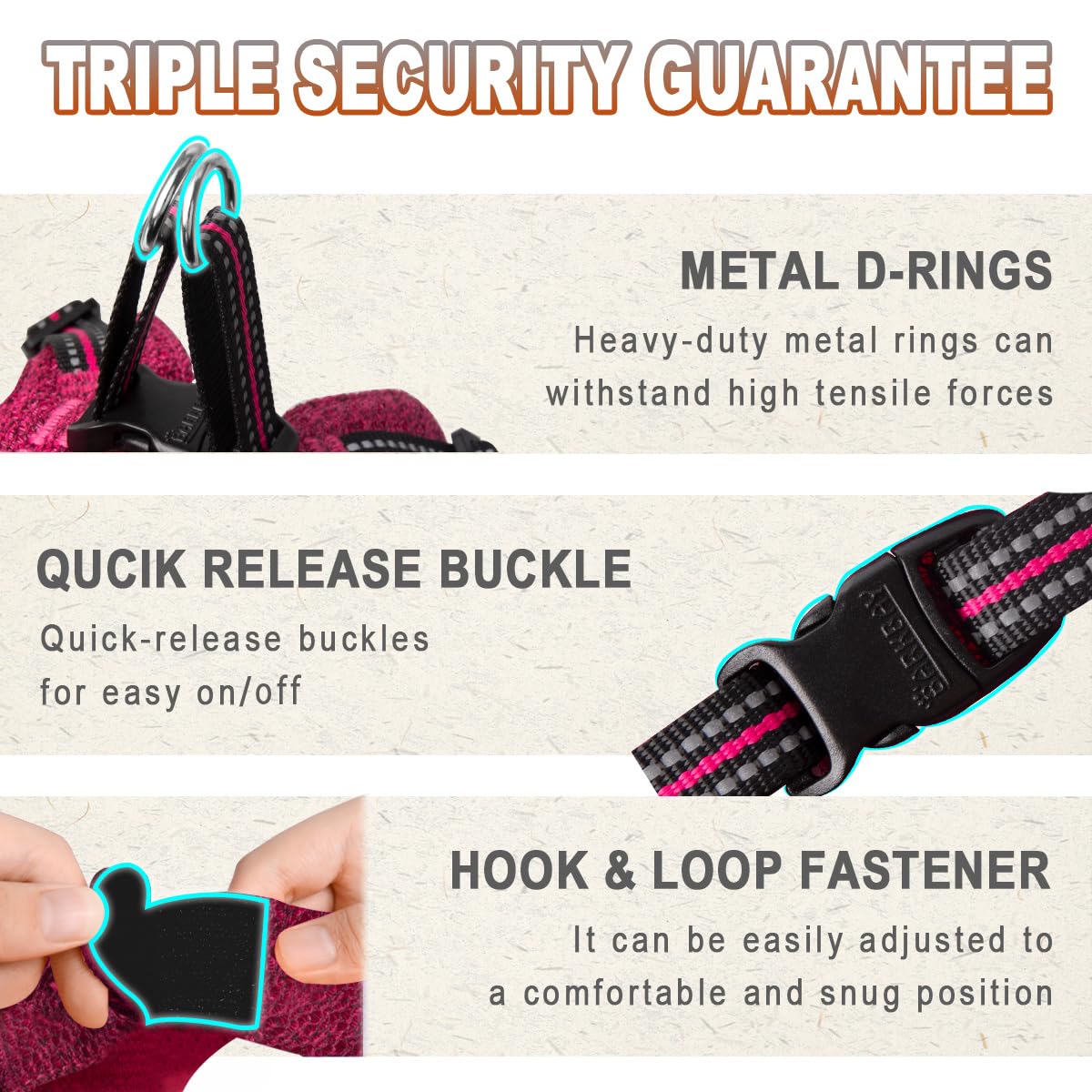 BARKBAY Step-in Dog Harness – Reflective, Adjustable, No-Pull Vest for Small Dogs & Cats, Pink/Black, Size S