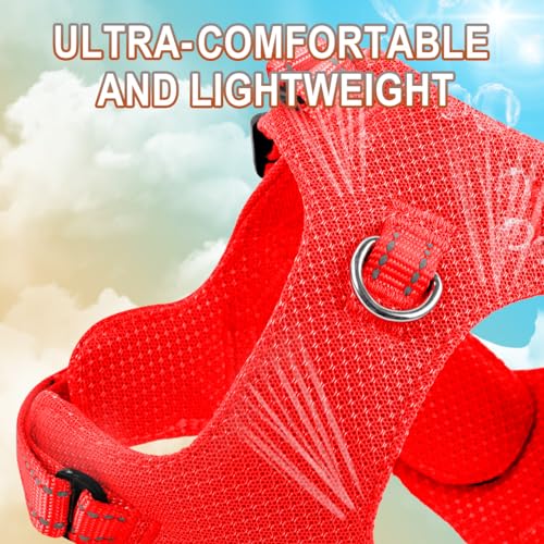 BARKBAY XS Red Step-In Dog Harness with Reflective Trim and Dual D-Rings for Small Dogs and Cats