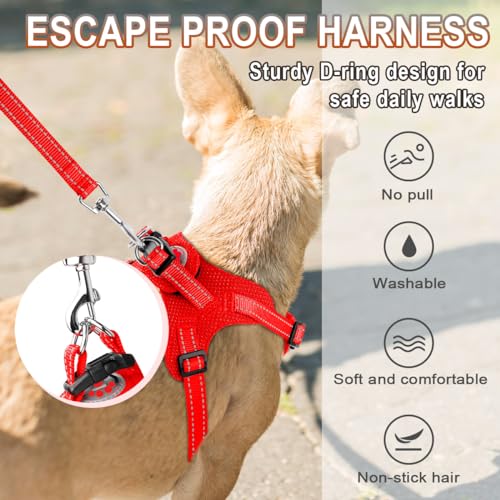 BARKBAY XS Red Step-In Dog Harness with Reflective Trim and Dual D-Rings for Small Dogs and Cats