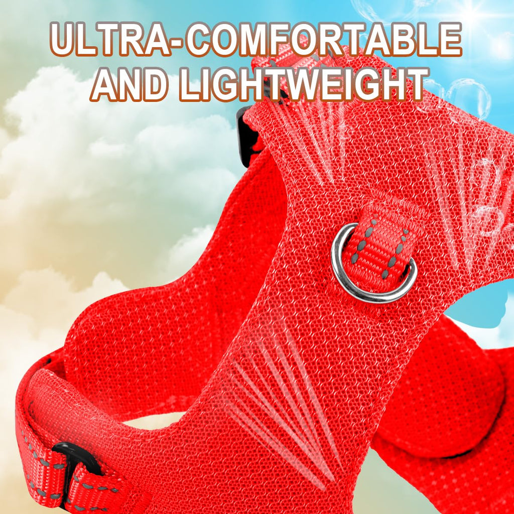 BARKBAY XS Red Step-In Dog Harness with Reflective Trim and Dual D-Rings for Small Dogs and Cats