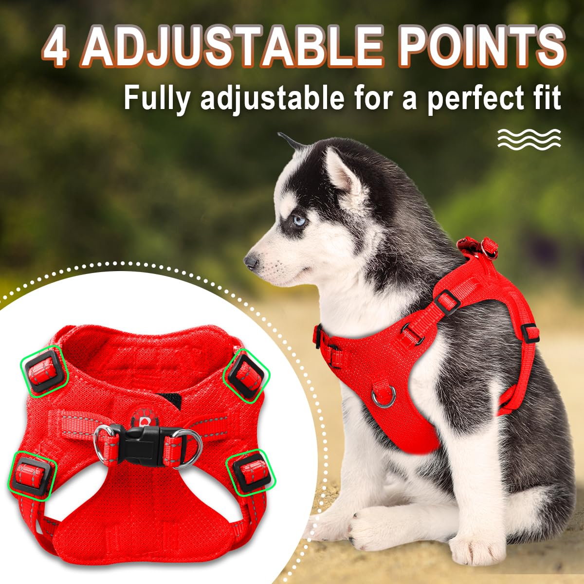 BARKBAY XS Red Step-In Dog Harness with Reflective Trim and Dual D-Rings for Small Dogs and Cats