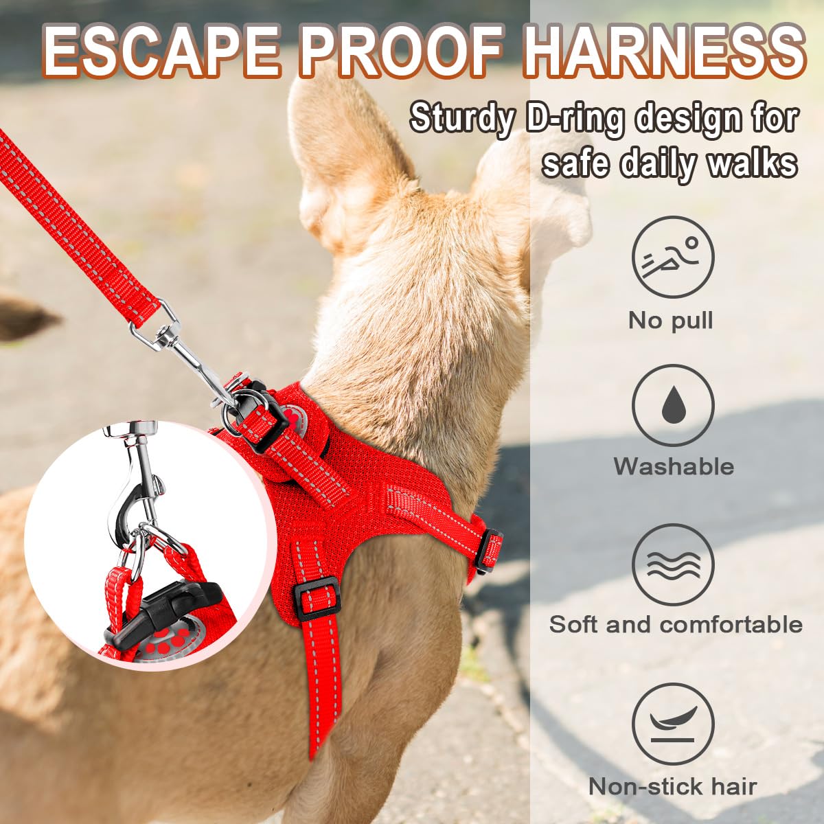 BARKBAY XS Red Step-In Dog Harness with Reflective Trim and Dual D-Rings for Small Dogs and Cats