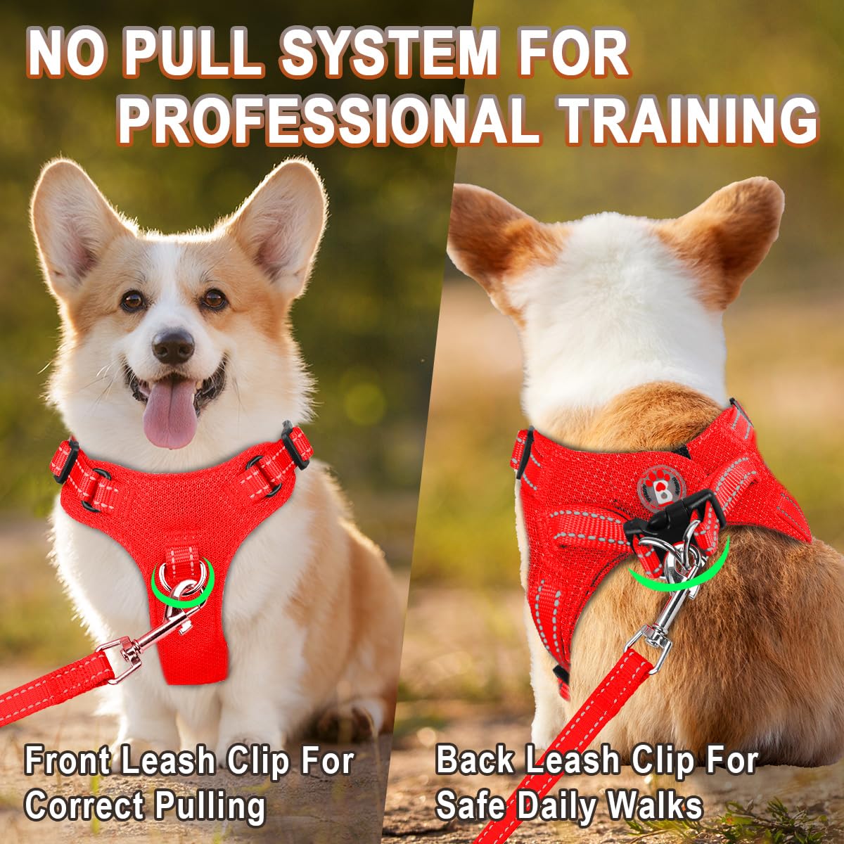 BARKBAY XS Red Step-In Dog Harness with Reflective Trim and Dual D-Rings for Small Dogs and Cats
