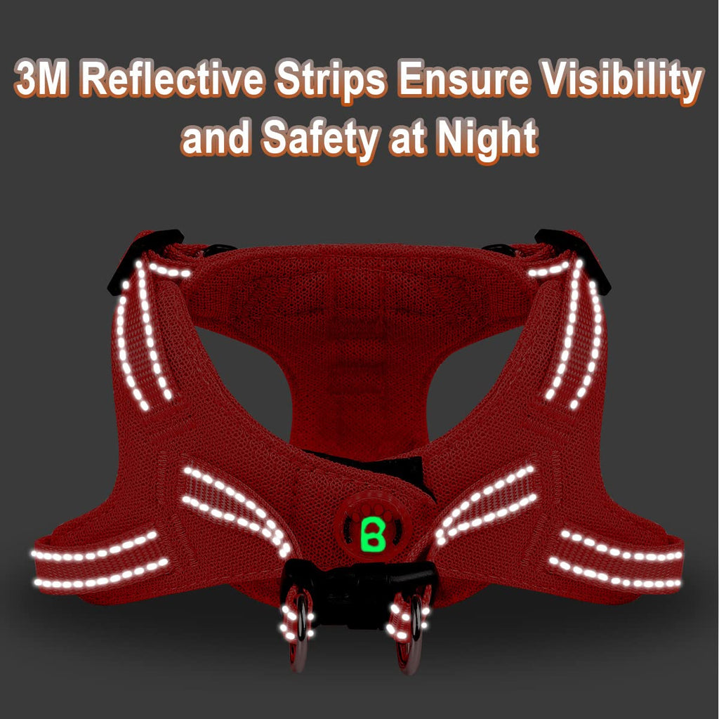 BARKBAY XS Red Step-In Dog Harness with Reflective Trim and Dual D-Rings for Small Dogs and Cats